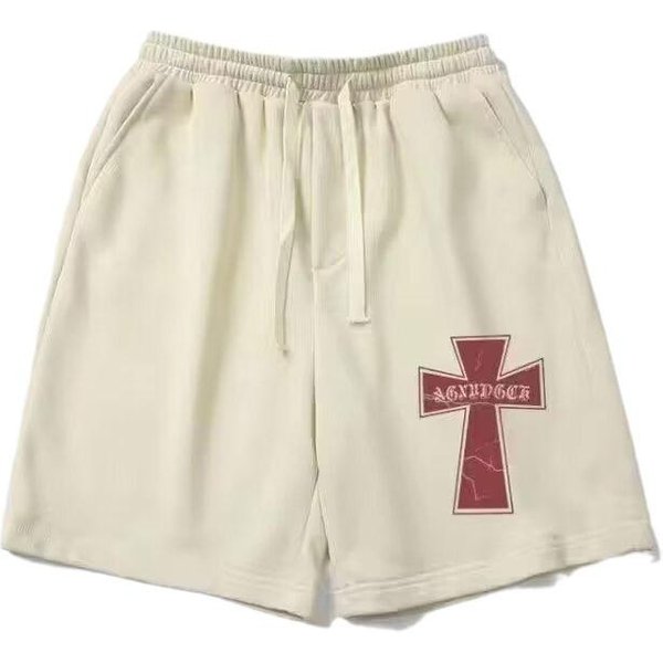 Pantalones Cortos Deportivos Retro Americanos Con Estampado De Cruz Para Hombre Verano Marca De Moda VersáTil Holgados Cinco Puntos 5XL Albaricoque-image