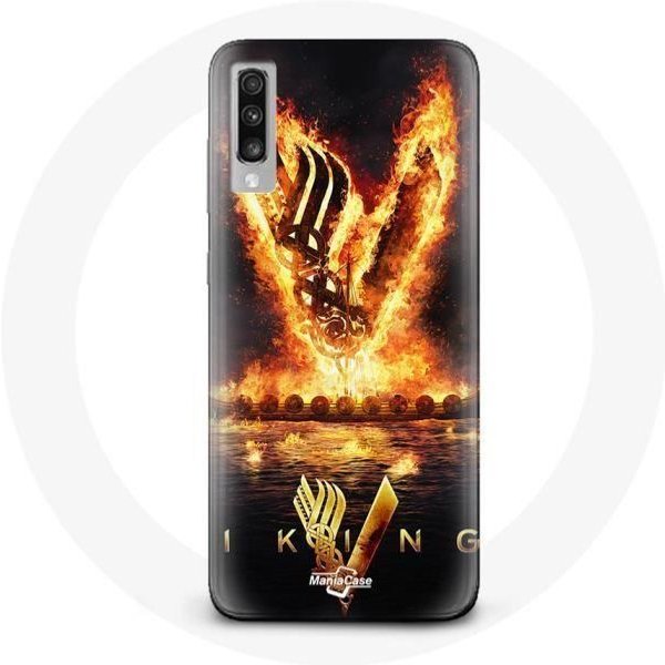 Funda - Vikingos - Samsung Galaxy A70 - Logo V - Espada De Fuego - Fondo Negro Negro-image
