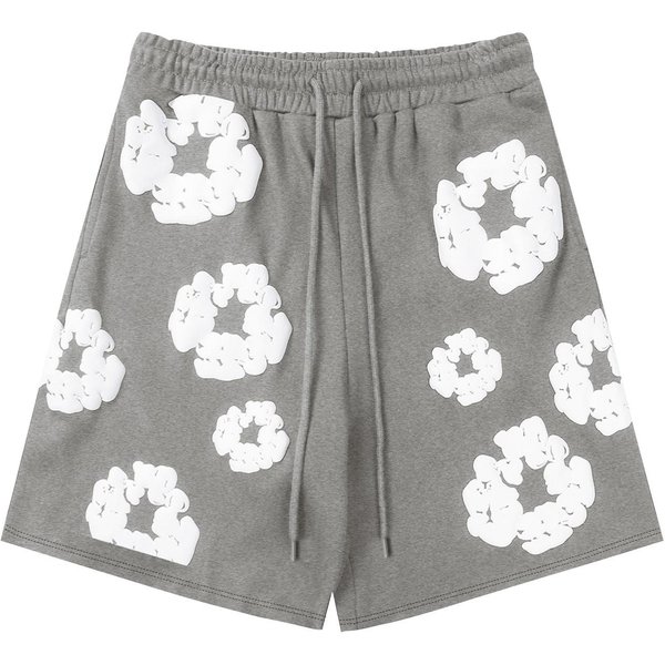 Pantalones Cortos Casuales Rojos Para Hombre Con Estampado Floral Blanco, Cintura EláStica, CóModos Para El Verano S Gray-image