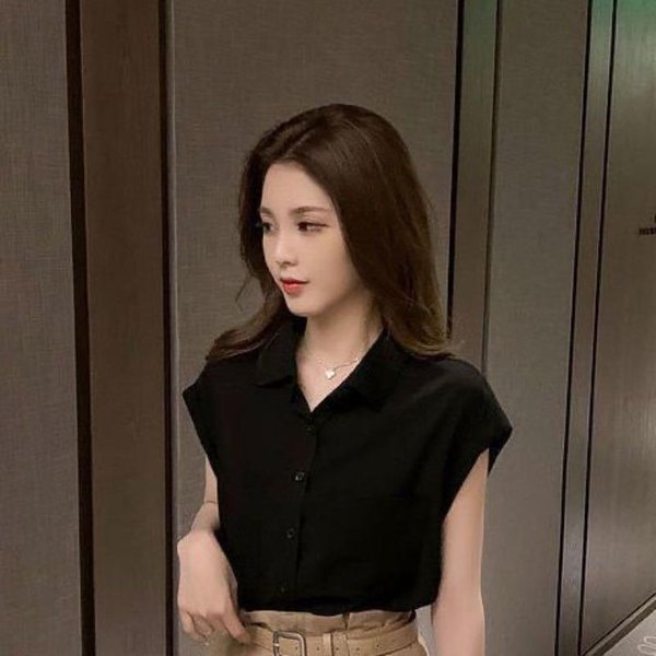 Primavera Y Verano DiseñO Holgado Nicho Camisa Top Sin Mangas Camisa De Trabajo VersáTil Para Mujer Retro 3XL Black-image