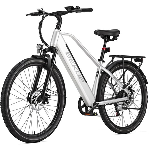 Bicicleta EléCtrica Bekup V2 - Ruedas De 26 E-Bike Urbana - Motor De 250W - BateríA De 36V14.5AH - AutonomíA Hasta 75 Km - 7 Velocidades Shimano - Frenos De Disco MecáNicos Plata-image