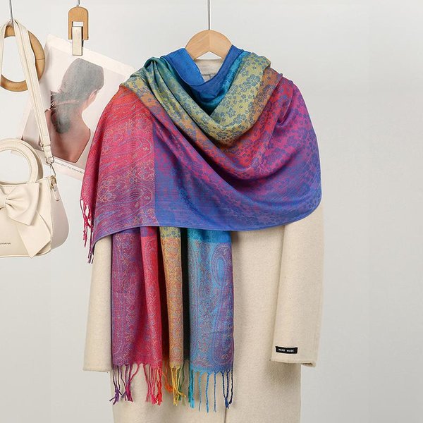Boho Eleganckie Damskie Szale ŻAkardowe Kaszmirowe Na Zimę Grube CiepłE Szale Pashmina Okrycia Kocyk Szalik Poncho Szale 70X180 Cm-image