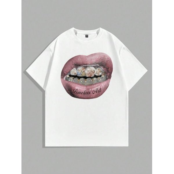 Camiseta Estampado De Boca Camiseta Hombre Verano AlgodóN Casual Manga Corta Hombre L Gray-image