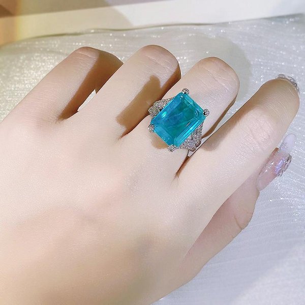 Nuevo Anillo CláSico Para Mujer De Plata De Ley Con Gemas Paraiba JoyeríA Fina Femenina Regalo Boda Compromiso Accesorios 9 Gray-image