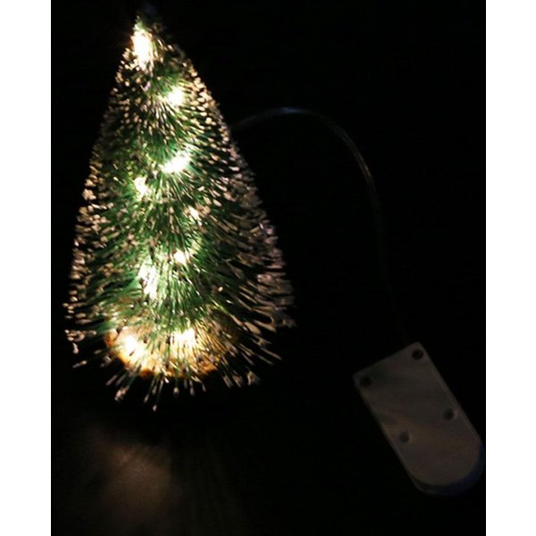 6 Szt. 15 Cm Sztuczna Mini Choinka Ze ŚWiatłEm LED MałA Sosna Z Drewnianą Podstawą Dekoracja StołU Na BożE Narodzenie Type 2 Black-image