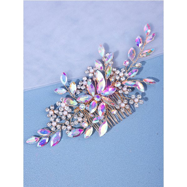 Peines Para El Cabello De Novia Flor De Cristal Perla Joyas Para El Cabello Con PedreríA Accesorios De Boda Tocado Diadema De Novia Tocados De Perla Para Fiesta Gray-image