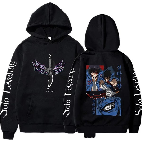 MęSka Bluza Z Kapturem Solo Leveling Harajuku Jesień Zima Streetwear MężCzyźNi Kobiety DłUgi RęKaw Odzież LuźNe Bluzy Z Kapturem 2XL Black-image