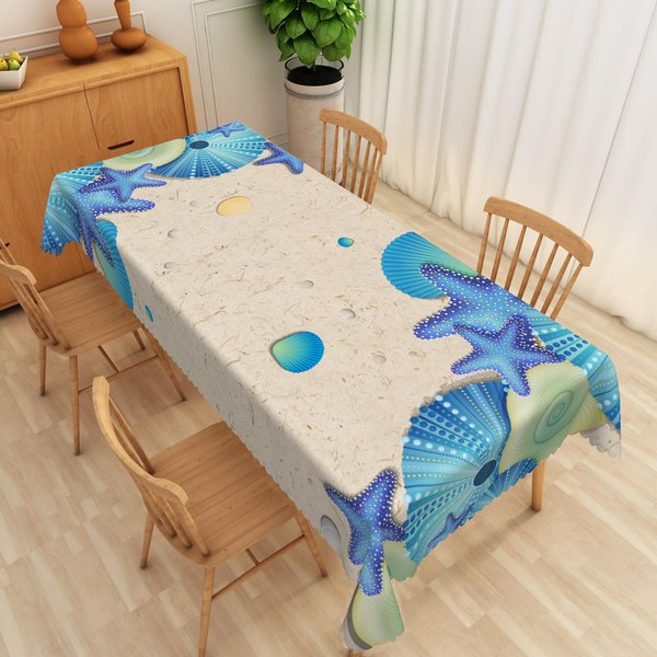 Obrus Z Motywem Oceanu Wodoodporny PlażA Muszle Rozgwiazdy Nadruk Nadmorski WystróJ StołU Do Kuchni Imprezy Wesela Obrus 140X200Cm-image