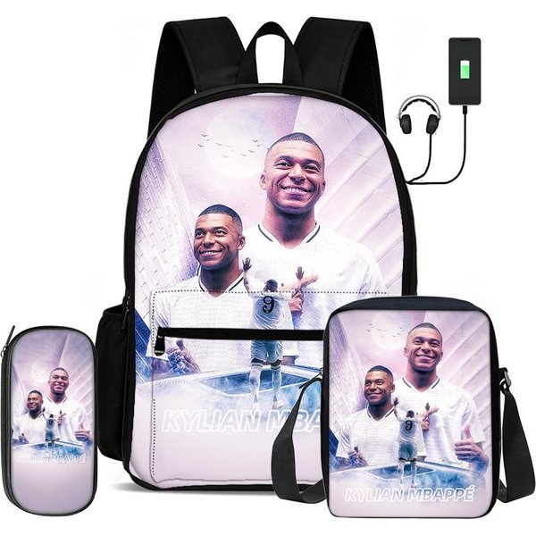 Aprender, Viajar FúTbol Deporte Mochila M-Mbappe Set De 3 Piezas Mochila Infantil Bolso De Hombro, Estuche Para LáPices, Mochila De Estrella De FúTbol-image