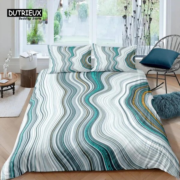 Hogar Vida Lujo ColeccióN De Ropa De Cama De MáRmol Turquesa 3D Funda NóRdica Dorada Funda De Almohada TamañO Queen Y King Euu Colcha Ropa De Cama EU Single 135X200Cm-image