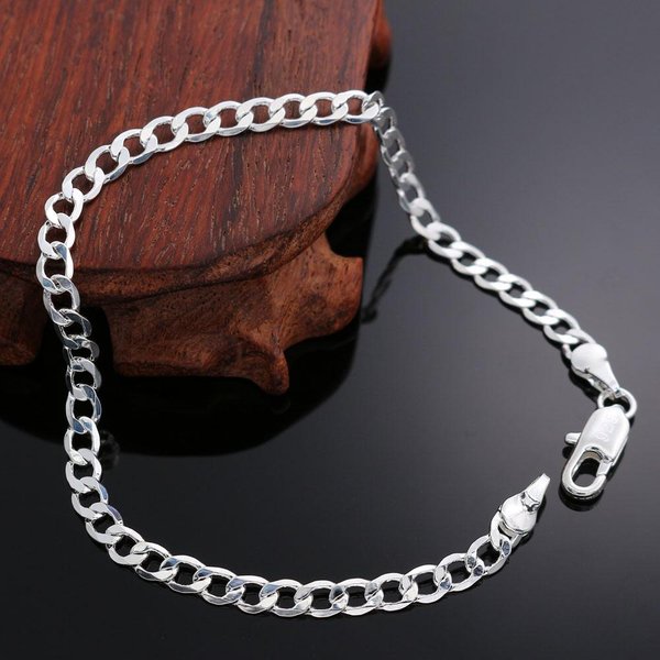 Sterling Color Exquisito Cadena Hombres Mujeres Noble Pulsera De Boda Amuleto De Moda Regalo De CumpleañOs 20Cm-image