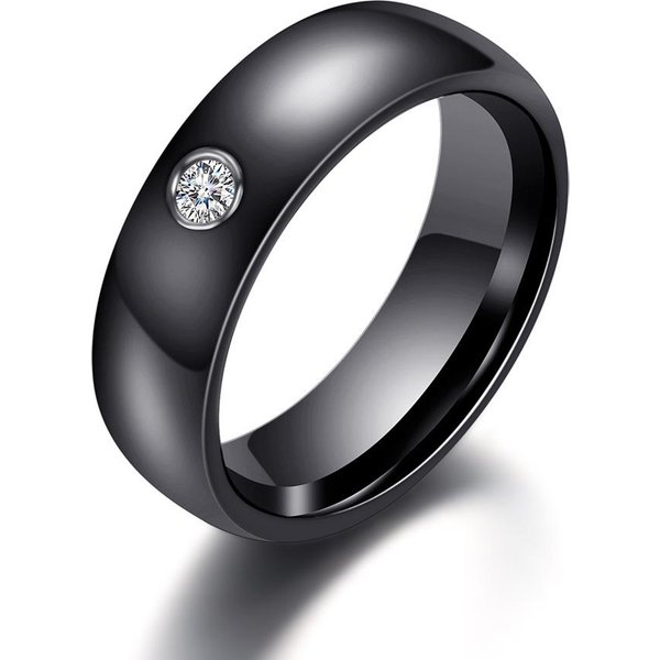 Ceramiczny PierśCień Moda MężCzyźNi I Kobiety Trend Para Rhinestone Ring BiżUteria 8 Black-image