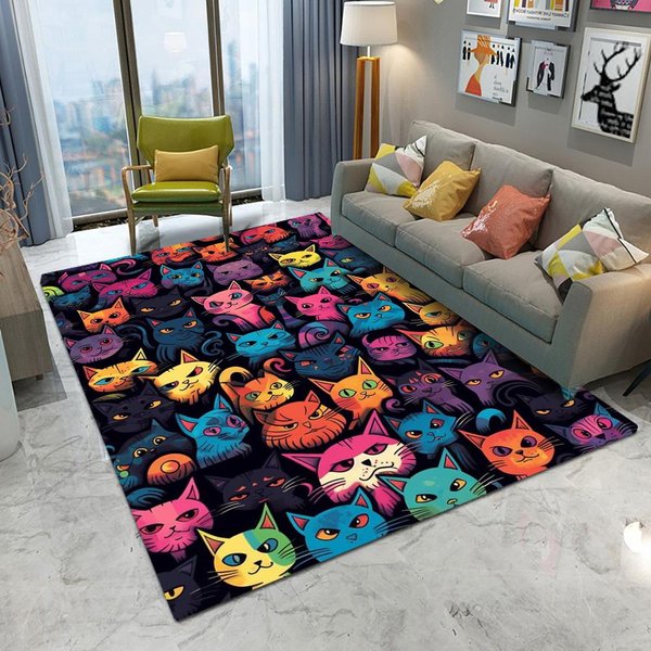 Alfombra De Gato Gatito Lindo Dibujos Animados Para Sala De Estar Sofá Dormitorio Estudio Cocina Felpudo De Entrada Antideslizante Kawaii DecoracióN Del Hogar Alfombra 50X80Cm-image