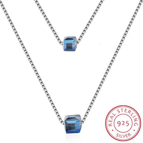 Collar Colgante Plata De Ley 925 Collar De Cadena De Doble Capa Para Mujer Regalo Chic Azul-image