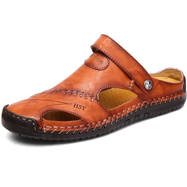 Sandalias De Verano Para Hombre, Sandalias Romanas CláSicas De Cuero, Zapatillas Para Exteriores, Chanclas De Goma Para Playa, Sandalias De Senderismo AcuáTico Para Hombre 40 Brown-image