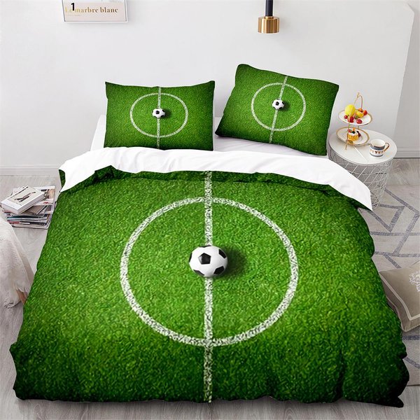 Juego De Funda NóRdica De FúTbol Deporte FúTbol Blanco Negro PoliéSter Funda NóRdica TamañO King Queen Para NiñOs NiñOs NiñAs Adolescentes Juego De Cama AU Single(140X210Cm)-image