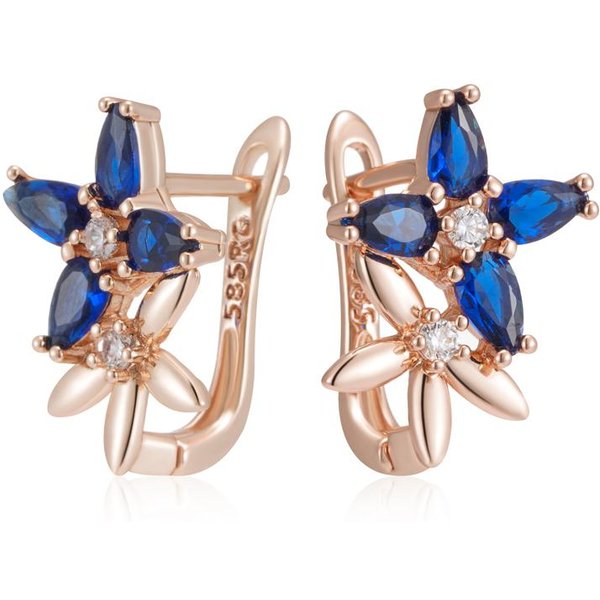Pendientes Colgantes De Flor De Cristal Color Oro Rosa Para Mujer Accesorios De Zirconia Natural Azul JoyeríA Fina Vintage Diaria Beige-image