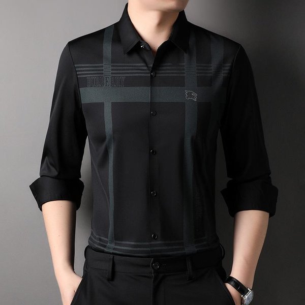 Camisa De Color SóLido Nueva De Primavera Y OtoñO, Camisa Tipo CáRdigan Informal De Moda Sin Costuras Para Hombres De Mediana Edad De Manga Larga 4XL-image