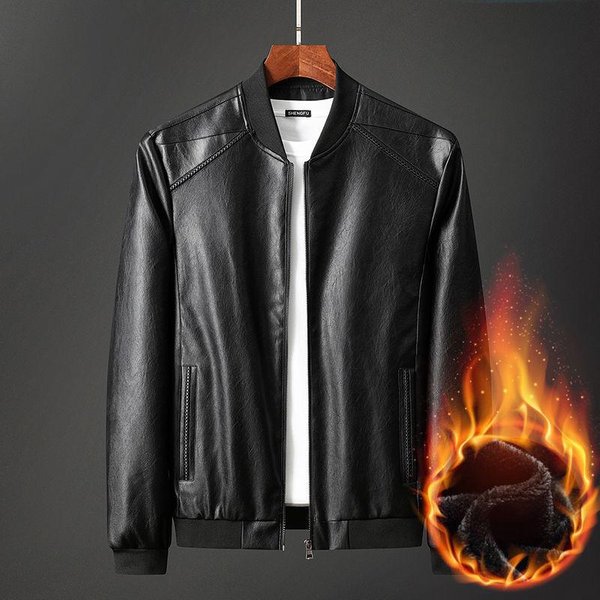 Chaqueta De Cuero Para Primavera, OtoñO E Invierno Para Hombre, Chaqueta De Cuero Engrosada De Gran TamañO Con Forro Polar. M Black-image