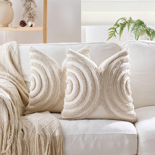 2 Piezas Fundas De CojíN Tejidas Abstractas Estilo Boho Con Borlas Suaves De Lujo Fundas Decorativas Para Cojines De Lanzar Para Sofá Cama Sala De Estar EstéTico 45X45Cm-image