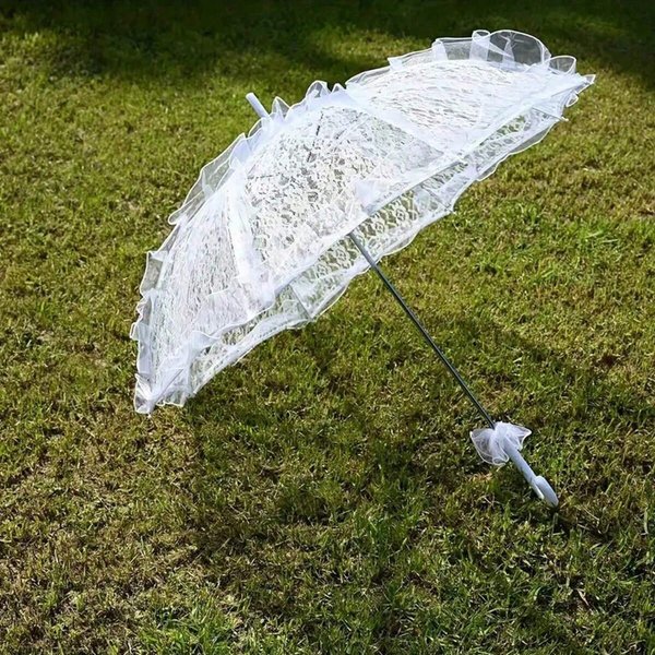 Elegancki BiałY Koronkowy Parasol, Romantyczny Koronkowy Parasol PrzeciwsłOneczny Dla Panny MłOdej, Idealny Jako Rekwizyt Do Studia Fotograficznego, Ceremonia ŚLubna, PrzyjęCie, WieczóR PanieńSki, Urodziny BiałY-image