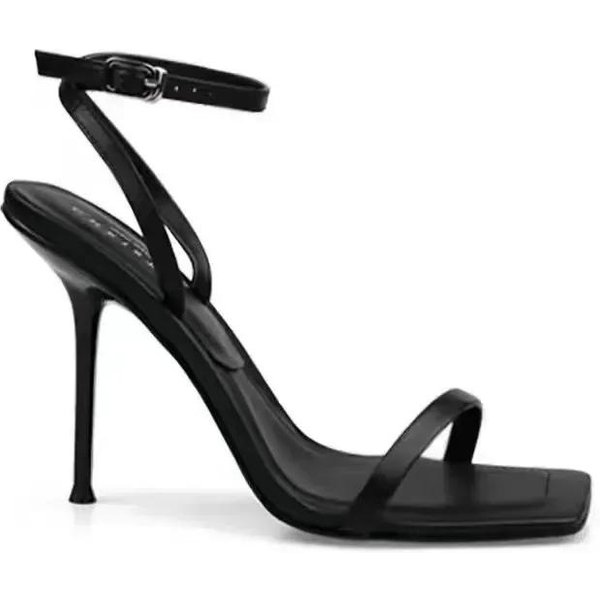 Zapatos De Moda Para Mujer, Sandalias Con Hebilla Y Punta Abierta, Tacones Finos, TacóN Muy Alto, Punta Cuadrada 42 Negro-image