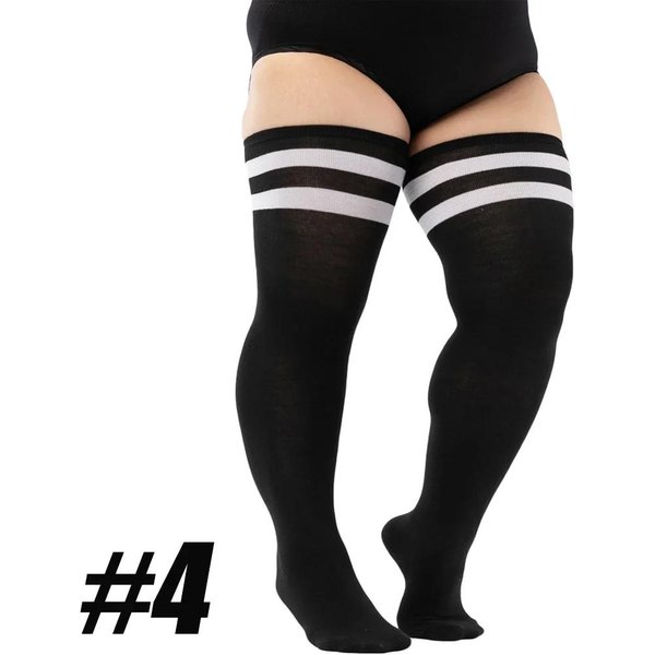 1 Par De Calcetines Altos Hasta El Muslo Para Mujer Talla Grande Extra Largos Rayados Gruesos Por Encima De La Rodilla Para Muslos Gruesos Calentador De Piernas Beige-image