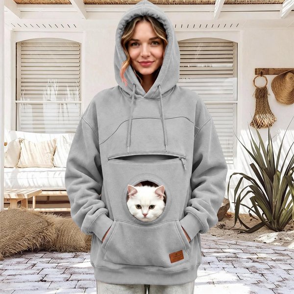 Unisex Bluza Z Kapturem I Kieszenią Na ZwierzęTa, Z DłUgim RęKawem, Dla I Psa, Modny Sweter M-image