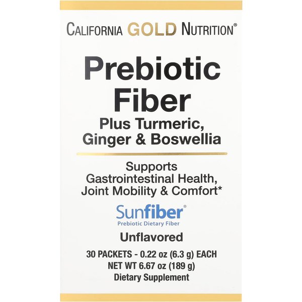 California Gold Nutrition, Fibra PrebióTica, Con CúRcuma, Jengibre, Boswellia, 30 Sobres, 0.22 Oz (6,3 Gramos) Cada-image