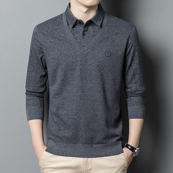 Camiseta De Hombre De Dos Piezas Falsas OtoñO E Invierno Nueva Camisa De Cuello De Camisa De Negocios Casual Para Mediana Edad Camisa Interior Xxxxl-image