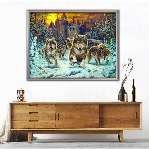 Pintura De Diamantes 5D DIY Lobo Imagen De PedreríA Bordado De Diamantes Animal Punto De Cruz Invierno DecoracióN De Pared Full Square 20X30CM-image