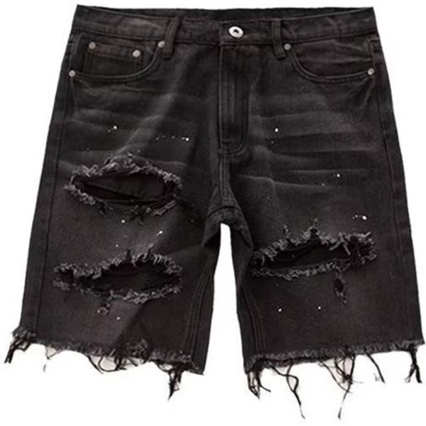 Pantalones Cortos De Mezclilla Desgastados De Verano Para Hombres BotóN Cremallera Bragueta Bolsillos MúLtiples Jeans Cortos Corte Recto Agujeros Rasgados Longitud De La Rodilla Pantalones Cortos De Mezclilla Desgastados XL-image