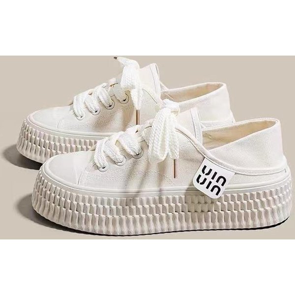 Zapatillas De Lona Con Plataforma Para Mujer Verano Nuevas VersáTiles De CañA Baja Estudiante Ocio Deporte Zapatos Blancos 40 Blanco-image