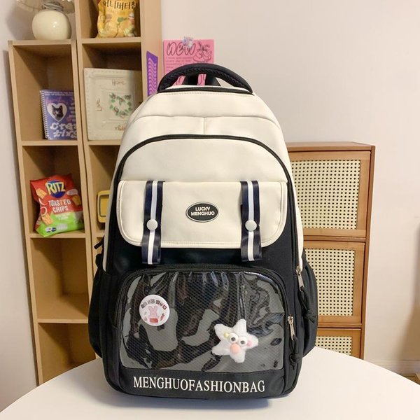 Mochila Escolar Transparente De Gran Capacidad VersáTil Linda Bolsa De Dolor Para Chica Universitaria Mochila Nueva Black-image
