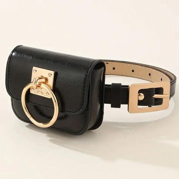 RiñOnera GóTica Vintage Para Mujer, RiñOnera Punk Con Forma De CorazóN Cuadrado, Cinturones Con Hebilla De Metal, RiñOnera De Viaje De Cuero PU Para Mujer One Size Negro-image