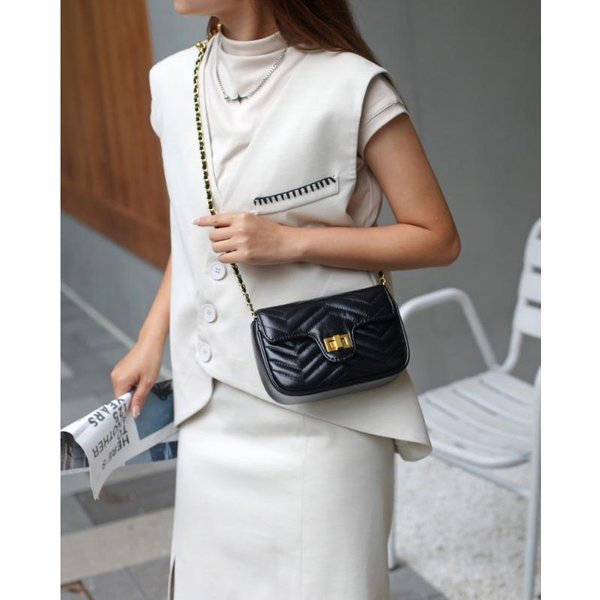 Bolso Bandolera De Cadena Nuevo De Moda Bolso PequeñO Cuadrado De Un Hombro Axila Bolso De Mujer De Piel Genuina Nicho White-image