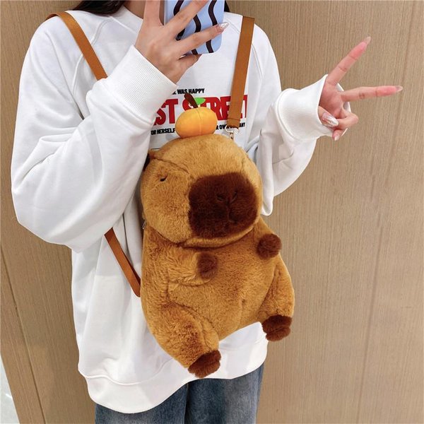 Pluszowy Plecak Kapibara Kawaii Modny Pluszak Lalka Futrzany Wisiorek DziecięCa Torba Na Ramię Mini Plecaczek Torby Prezenty Dla Dziewczyny-image