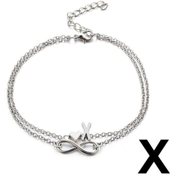 Tobillera Con Inicial Bohemia, CorazóN, Infinito, Color Plateado, Pulsera De Tobillo Con Cadena Para La Pierna, Tobilleras Con 26 Letras Para Mujer, JoyeríA Para El Pie De Playa-image