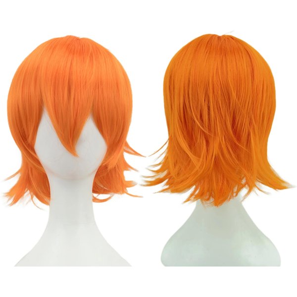 Syntetyczny Unisex 12 Cali KróTkie WłOsy Cosplay Na Imprezę Peruki BOB Z Grzywką RóżOwy Blond PomarańCzowy Kostium Na Halloween Peruka Lolita 12Inches Jasny Kolor PomarańCzowy-image