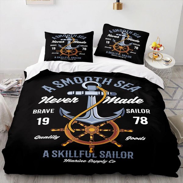 ColeccióN De Ropa De Cama Ancla Marina OcéAno Mar Funda NóRdica 3D Colecciones Colcha Con Ropa De Cama Individual Doble Queen King TamañO Azul Barco EmbarcacióN NiñOs 70X133Cm 2Pcs Gray-image