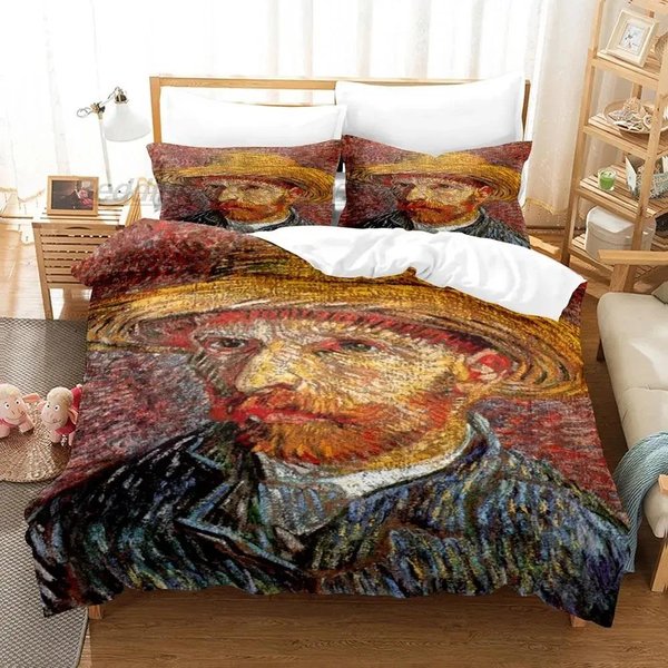 ColeccióN De Ropa De Cama Van Gogh Individual Matrimonial Queen King TamañO ColeccióN De Cama Con Funda De Almohada Dormitorio Adulto NiñO Colecciones De Funda NóRdica 3D Retro CláSico 70X133Cm 2Pcs-image