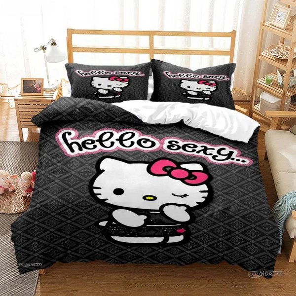 Hello Kitty Dibujos Animados Lindo EdredóN Funda NóRdica Juegos De Cama Suave Funda De EdredóN Fundas De Almohada TamañO Individual/Doble/Queen/King AU Single 140X210Cm-image