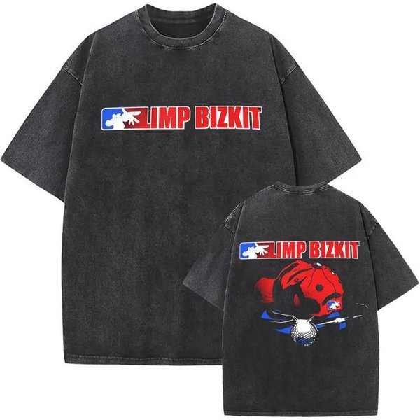 Camiseta Vintage Lavada Banda De Rock Limp Bizkit Para Mujer Casual Oversized Manga Corta Camisetas Masculinas CláSicas Harajuku Streetwear 2XL Black-image