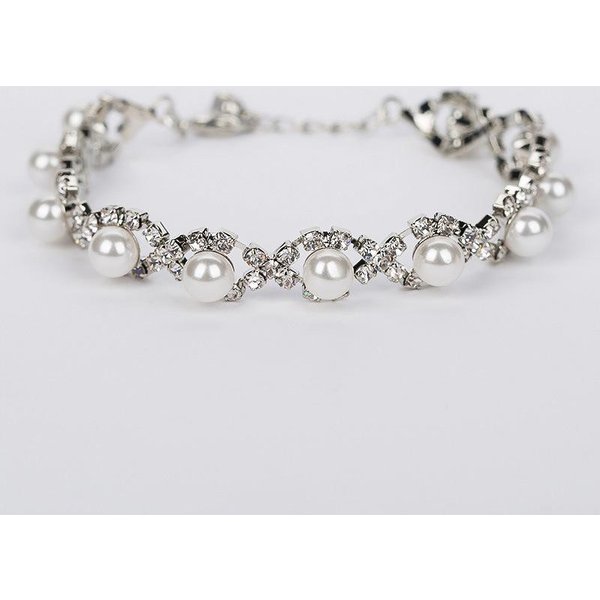 Pulsera De Moda Metal Cruz Perla Diamante Femenina, Plata Novia Simple Viento FríO Pulsera Pulsera Blanco-image