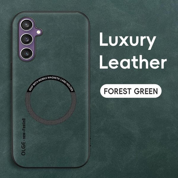 Luksusowe SkóRzane Etui Magnetyczne Bezprzewodowe ŁAdowanie Magsafe Na Telefon Samsung Galaxy S26 S25 S24 S23 S22 Ultra Plus Tylna Klapka For Galaxy S22 Ultra Zielony-image
