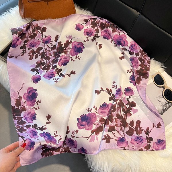Luksusowy Jedwabny Szal Kwadratowy Dla Kobiet Satynowe Modne Chusty Apaszka Damskie Gumki Do WłOsóW Opaska WstążKa Opaska Na GłOwę Bandana 70X70Cm-image