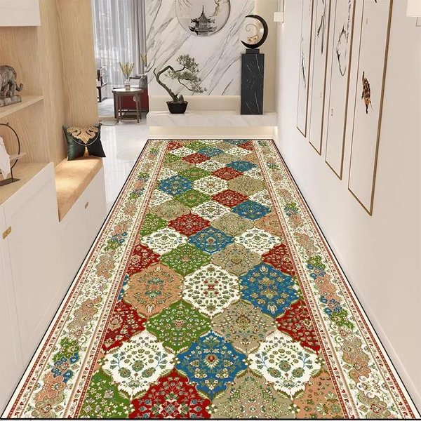 DłUgi Vintage Dywanik Do Korytarza AntypośLizgowy Dywanik Na Schody Zmywalny Dywanik Do PrzejśCia Dekoracja Dywany Domowe Maty PodłOgowe Do PrzejśCia 60X200Cm 23.6X78In-image