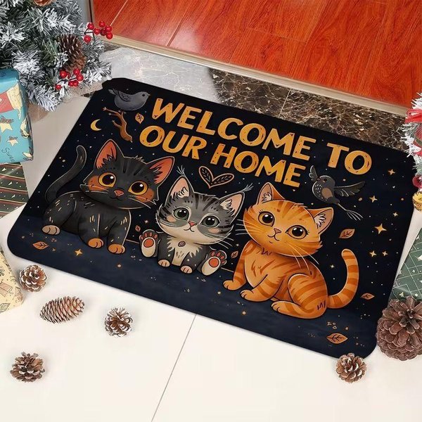 Halloween Czarny Kot Duch Dynia Wycieraczka AntypośLizgowy Dywanik WejśCiowy Weranda Drzwi Frontowe Dekoracja ZewnęTrzna Domu 40X60Cm 16X24Inch-image
