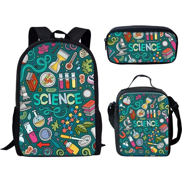 CláSico Popular Divertido CientíFico Experimento ImpresióN 3D 3Uds/Set Alumno Mochilas Escolares Mochila Para PortáTil Mochila Diaria Bolsa De Almuerzo Estuche-image