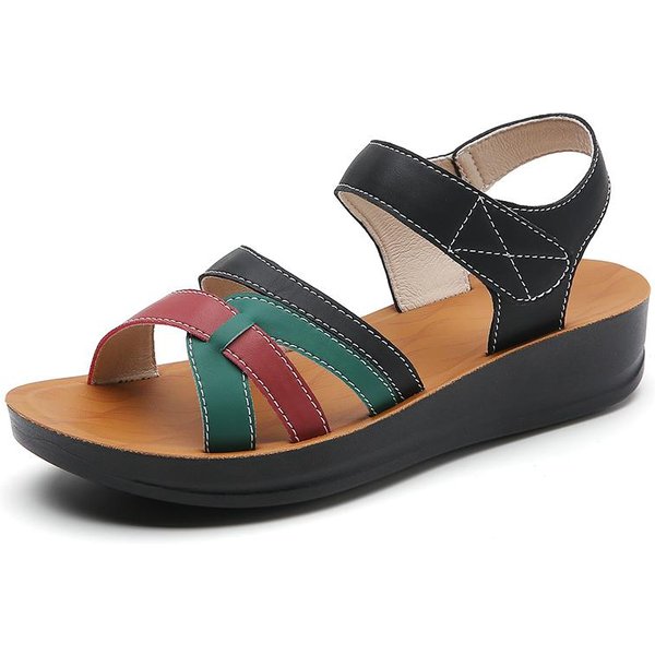 Sandalias De Mujer Verano Planas Zapatos De Mujer Playa Sandalias De Plataforma Punta Abierta Exterior Zapatillas Casuales De SeñOra Sandalias De Mujer 43 Negro-image